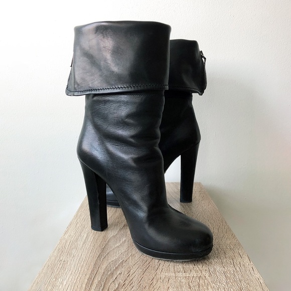 Prada fold-over slouchy leather heeled boots. - Picture 1 of 3